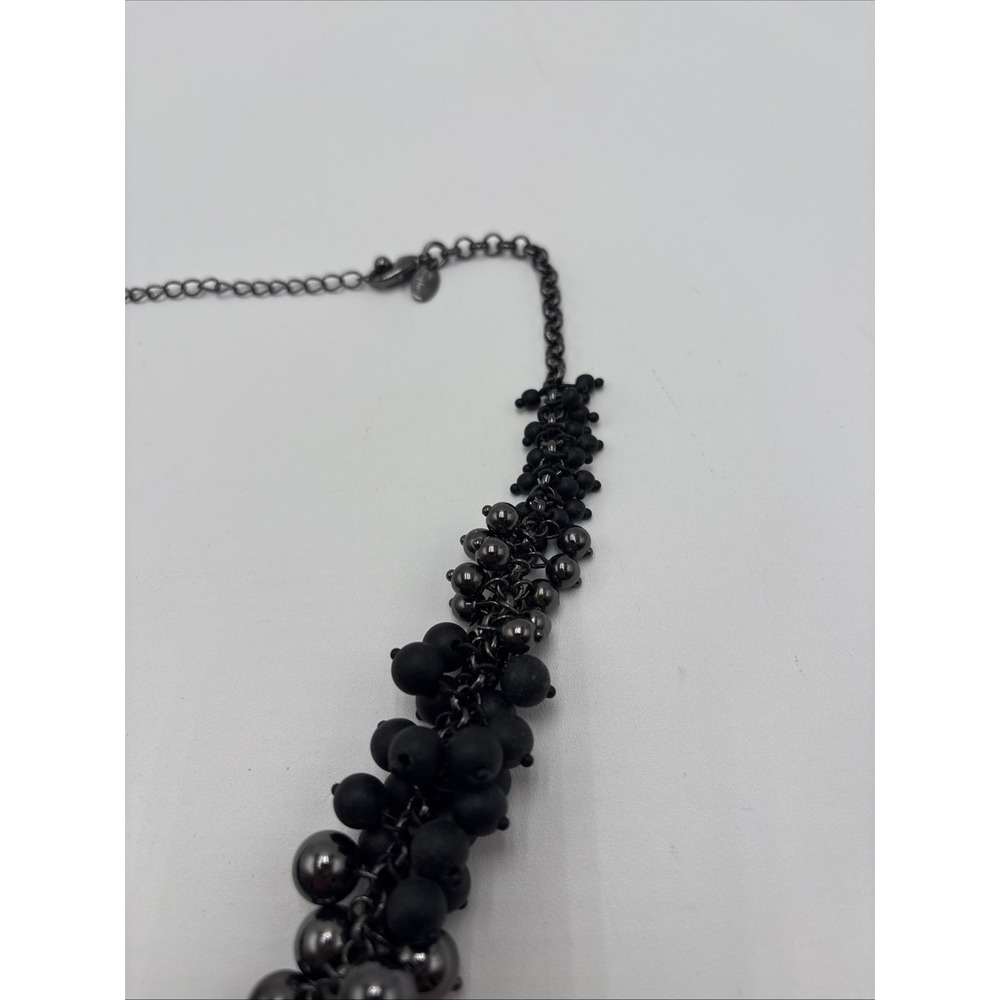 Lia Sophia Necklace Choker Black Beads 16" Inch Gun Metal GrayRare Discontinued - Picture 11 of 13